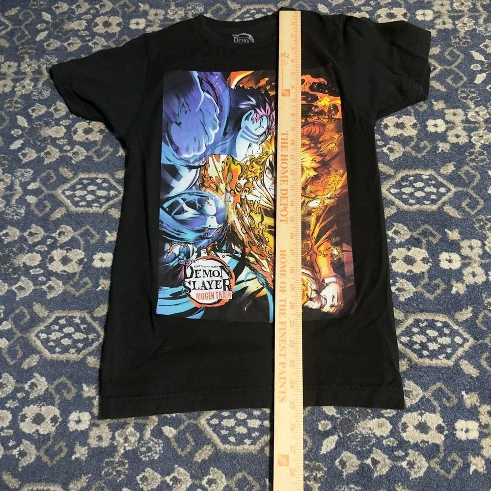 Demon Slayer Mugen Train Anime Graphic Tee Rengoku Akaza Black Mens XS